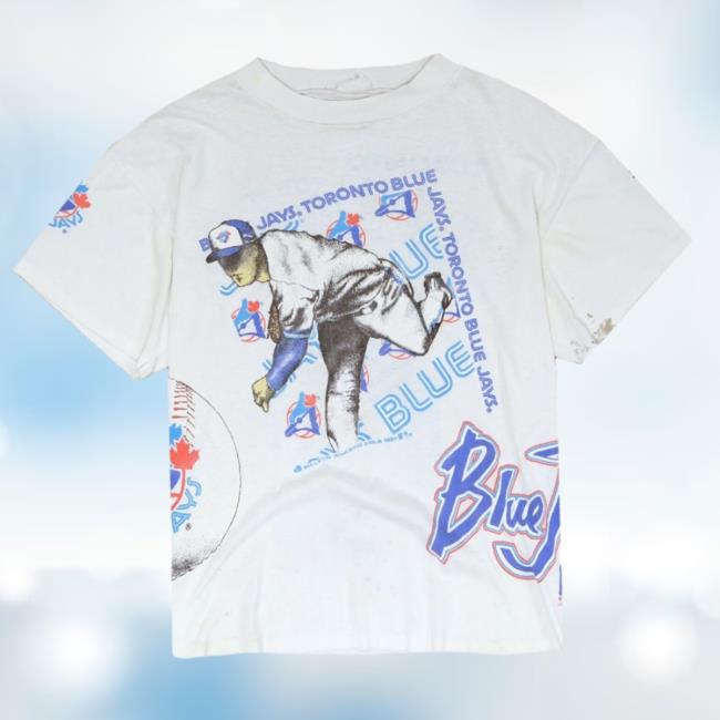 Official Throwback Vault Vintage Blue Jays Bulletin Athletic Hooded  Sweatshirt WHITE 1991 90S MLB All Over Print AOP - Dzwtee
